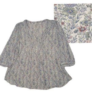 Anthropologie Rose & Olive Women 2X Floral Blouse Tunic Top Button Front Pleated